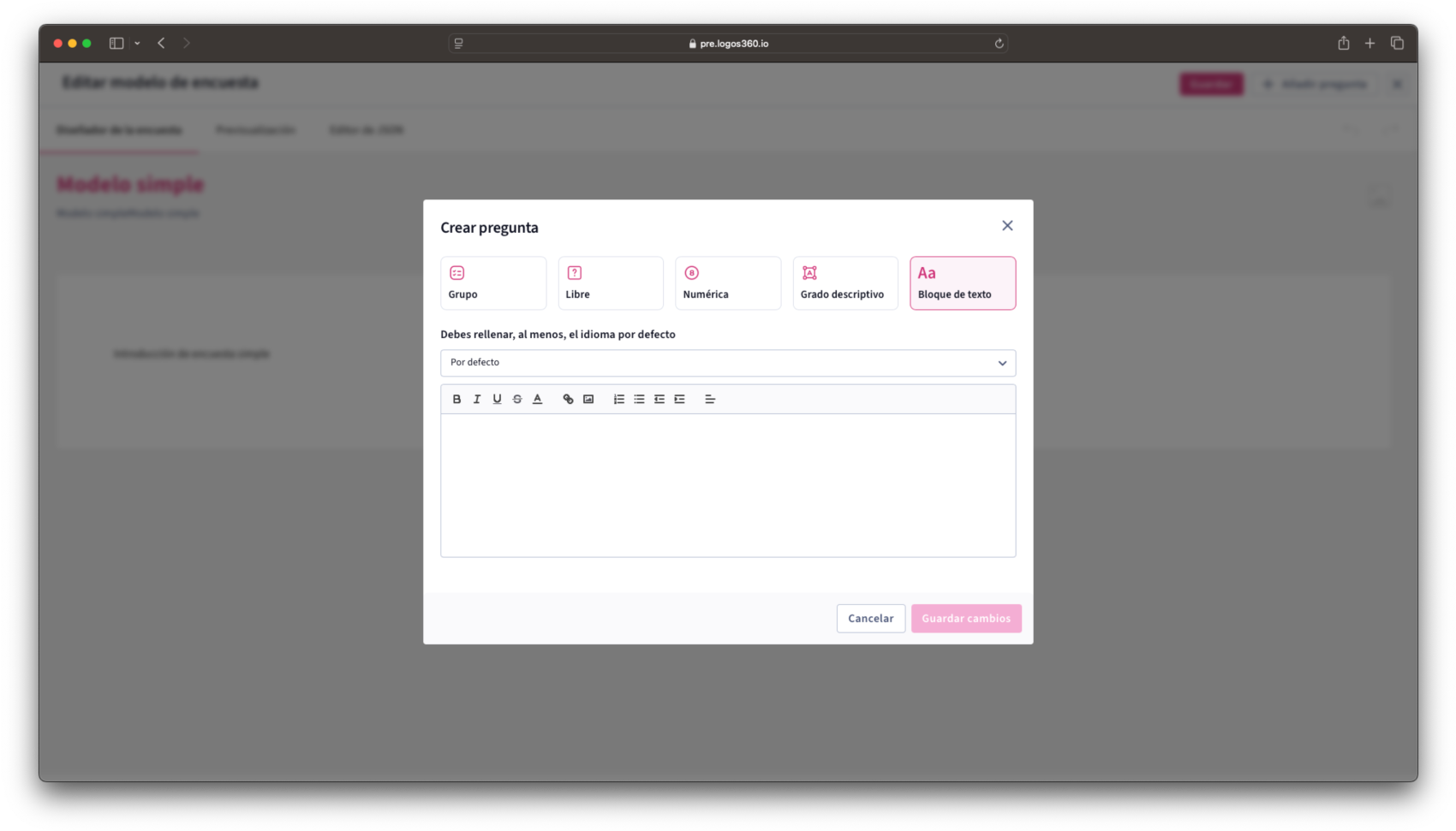 Editor de preguntas