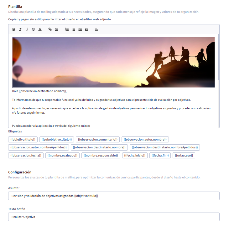 Plantillas de email.
